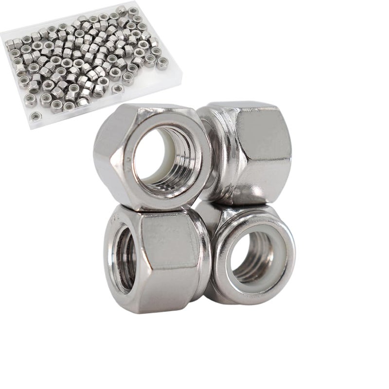 STORMCUBE 1/4"-20 Nylon Insert Hex Lock Nuts 110 Pack 304 Stainless Steel Self-Locking Nylon Lock Nuts Plain Finish for Industrial Construction Fasteners - Image 1
